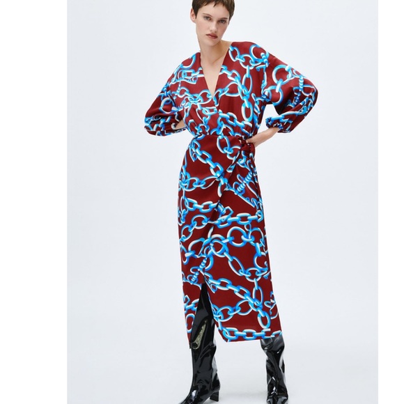 ZARA |CHAINS PRINTED MIDI DRESS L - Picture 2 of 10